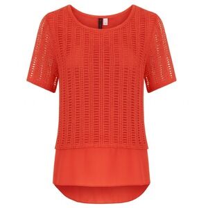 New Directions Women's Coral Crochet Top S Short Sleeve Layered Blouse